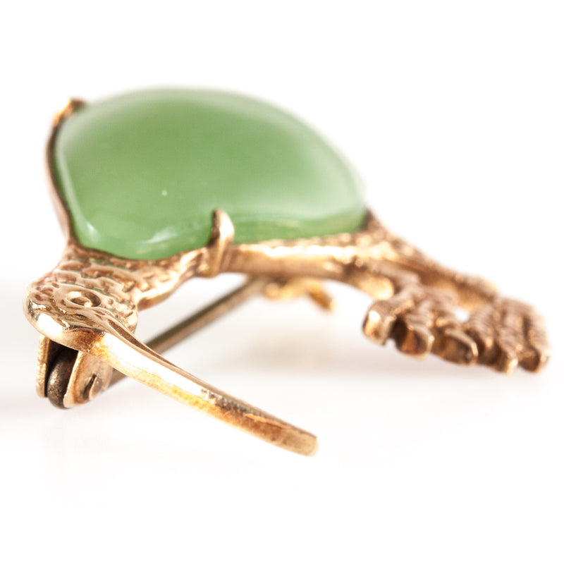 Vintage 1920s 9k Yellow Gold Jade Kiwi Style Pin Brooch 3.7g