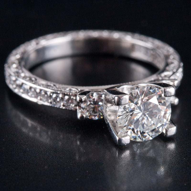 Platinum Tacori Round H SI2 Diamond Solitaire Engagement Ring W/ Accents 1.73ctw