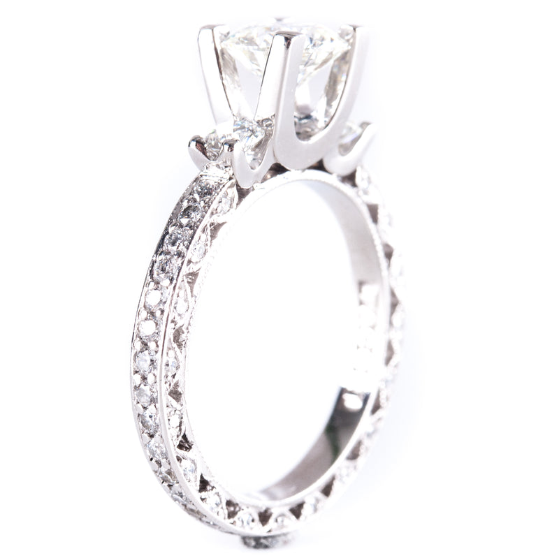 Platinum Tacori Round H SI2 Diamond Solitaire Engagement Ring W/ Accents 1.73ctw