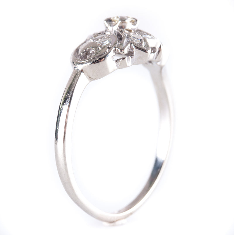 Vintage 1940's 14k White Gold Round Diamond Floral Style Ring .15ctw 2.8g