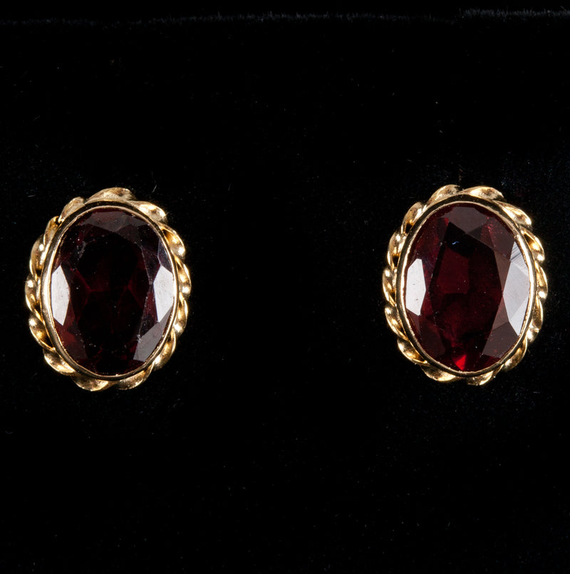 14k Yellow Gold Oval AA Mozambique Garnet Solitaire Stud Earrings 2.46ctw 1.24g