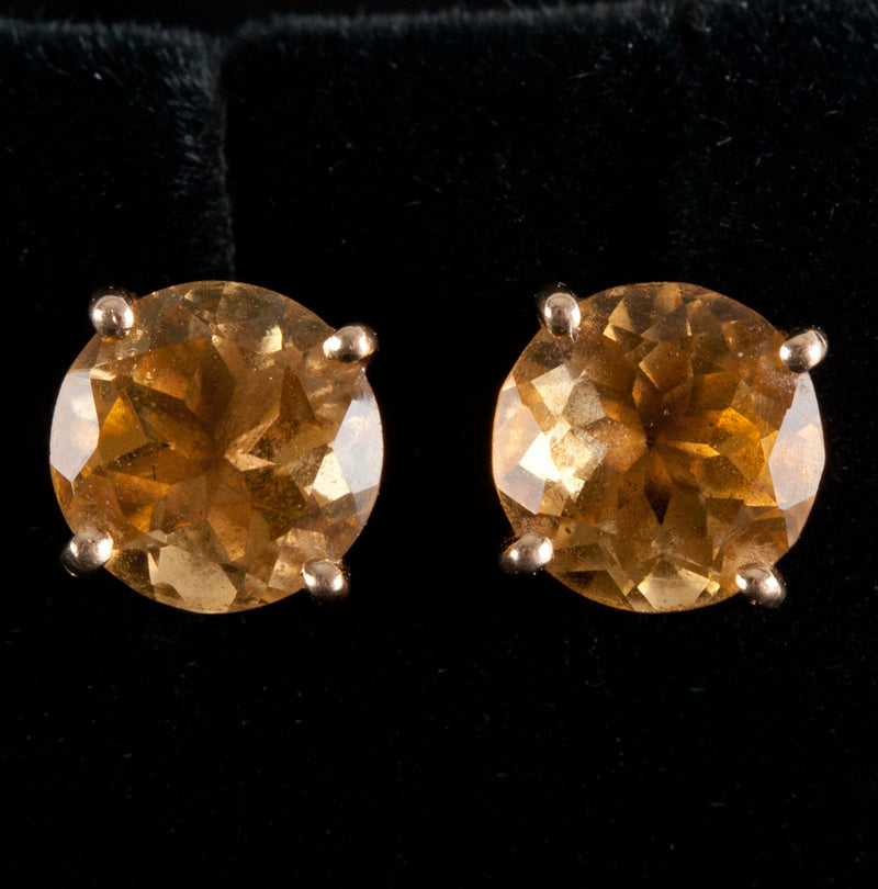 14k Yellow Gold Round Citrine Solitaire Stud Earrings W/ Butterfly Backs 1.50ctw