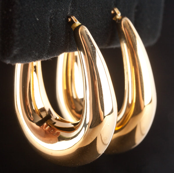 14k Yellow Gold Italian Milor Large Hollow Hoop Earrings 5.9g W/ Saddlebacks