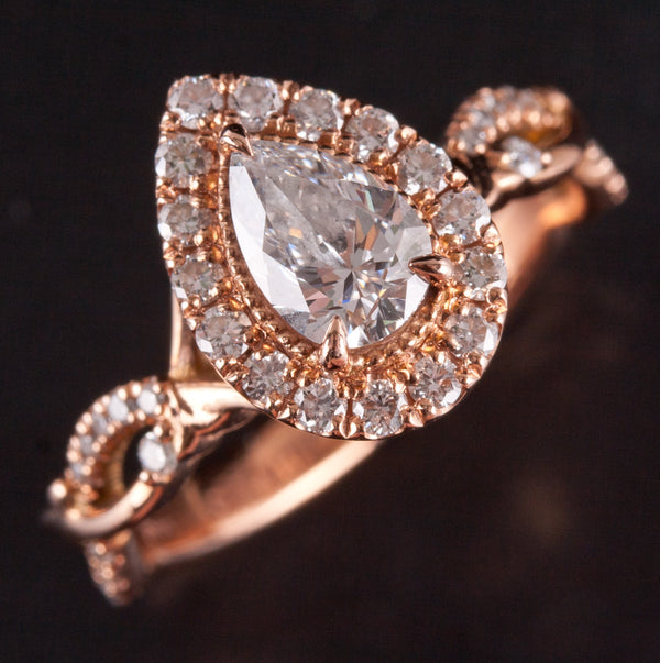 14k Rose Gold Lab-Created D VVS2 Diamond Halo Engagement Ring W/ IGI Cert .77ctw