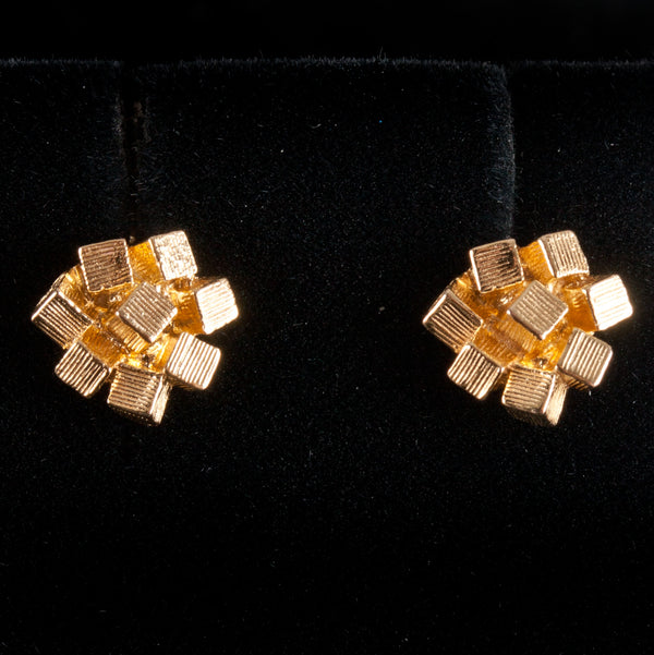 14k Yellow Gold Abstract Cube Style Stud Earrings W/ Butterfly Backs 2.85g