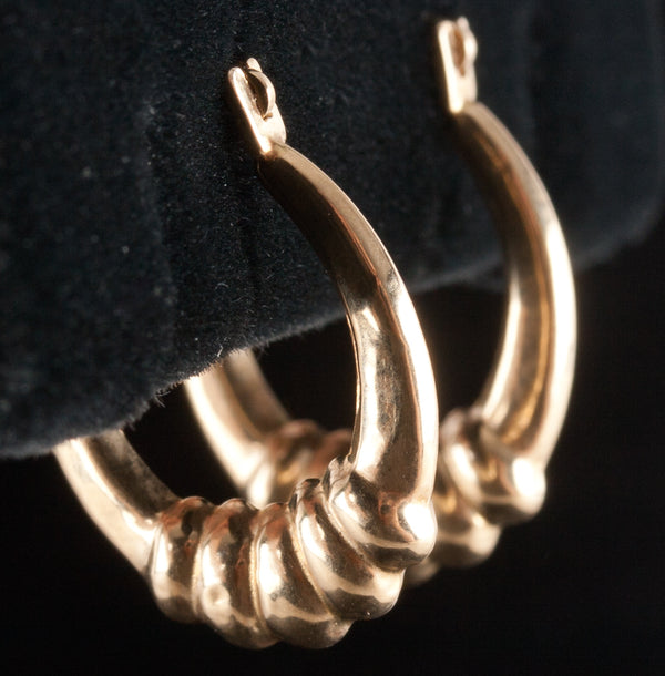 14k Yellow Gold Hollow Hoop Style Earrings W/ Saddlebacks .75g