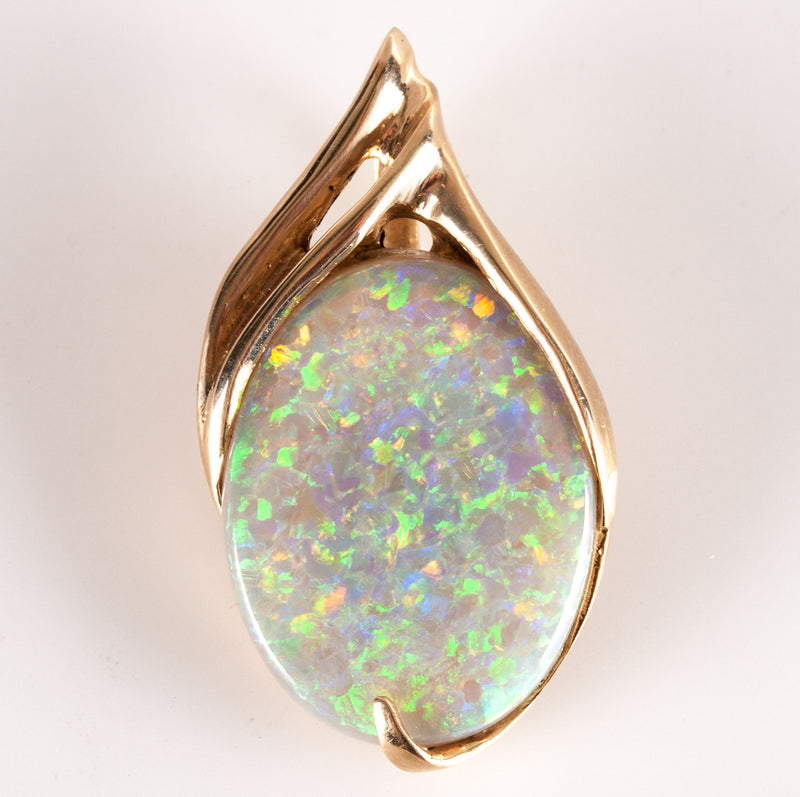 14k Yellow Gold Oval Cabochon White "AAA" Opal Solitaire Style Pendant 7.11ct