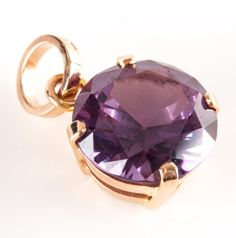 14k Yellow Gold Lab-Created Alexandrite Solitaire Style Pendant 7.60ct 4.69g