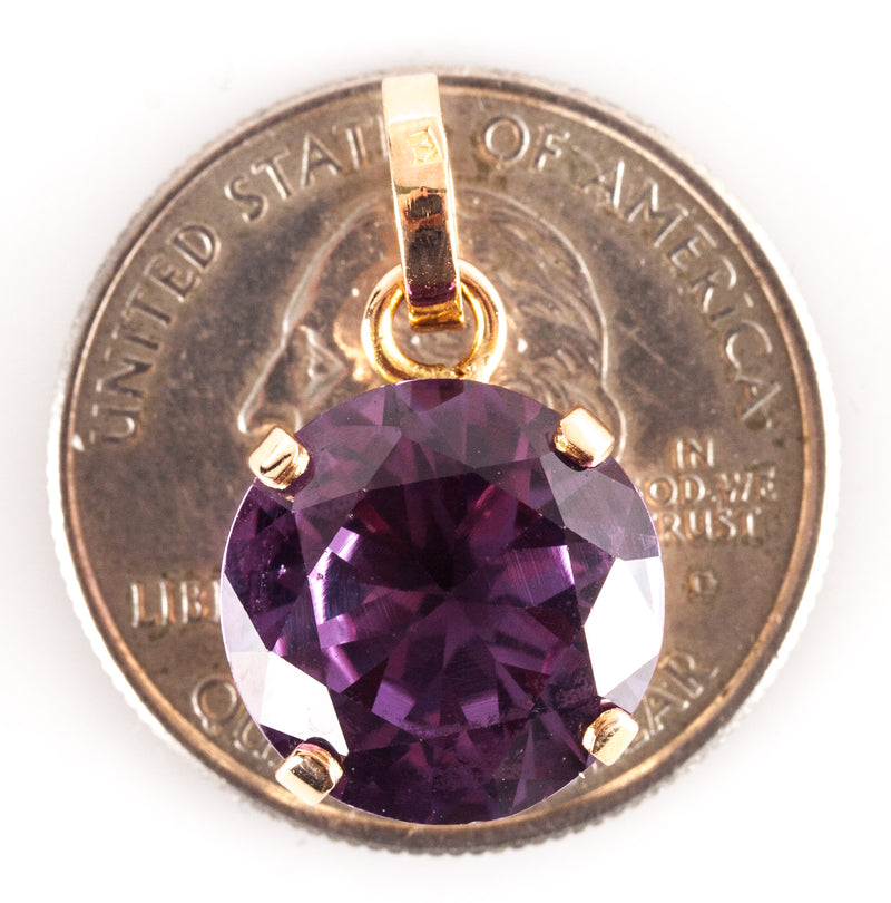 14k Yellow Gold Lab-Created Alexandrite Solitaire Style Pendant 7.60ct 4.69g