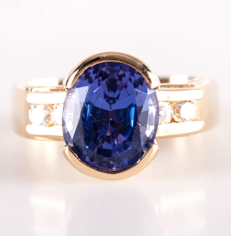 14k Yellow Gold Fancy Oval Tanzanite Solitaire Ring W/ Diamond Accents 2.47ctw