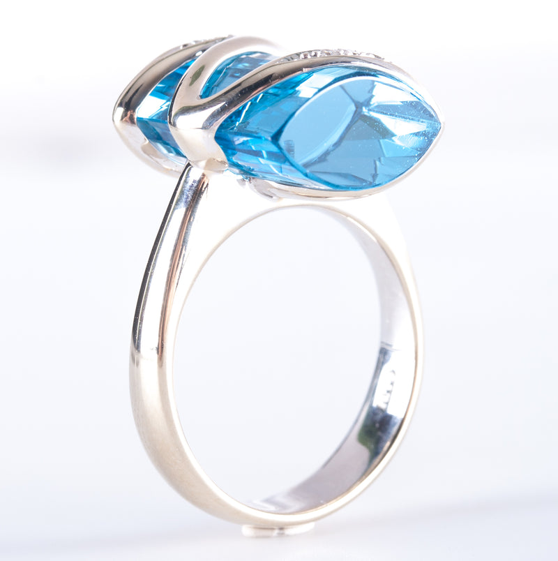 18k White Gold Swiss Blue Topaz & Diamond Abstract Cocktail Ring 15.01ctw 10.25g