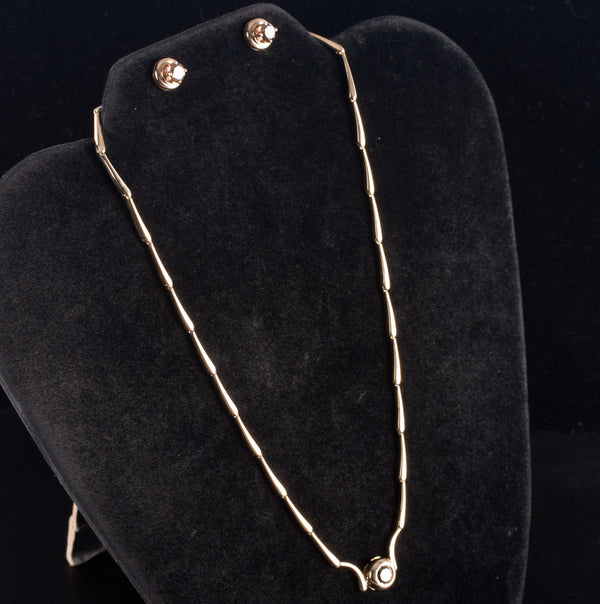 14k Yellow Gold Round Cognac Diamond Necklace Earring Set 1.95ctw 19.08g 16"
