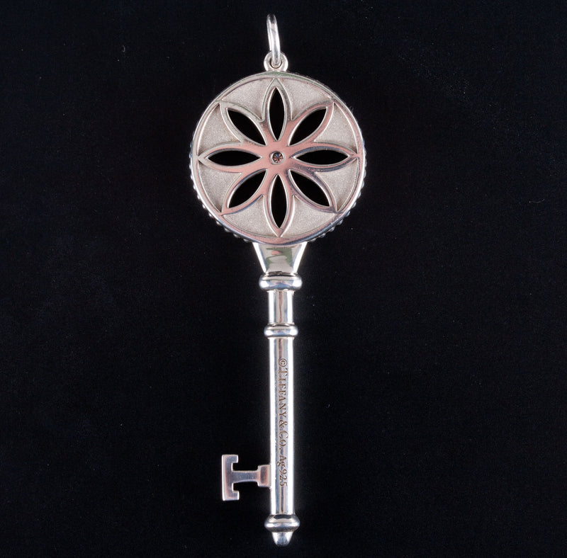 Tiffany & Co. Sterling Silver Diamond Key Style Pendant W/ Original Box 8.84g