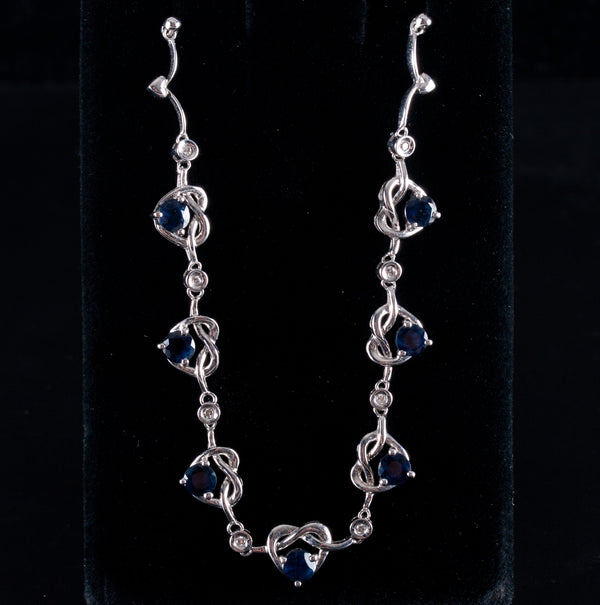 14k White Gold Sapphire & Diamond Heart Style Necklace W/ 18" Chain 3.878ctw