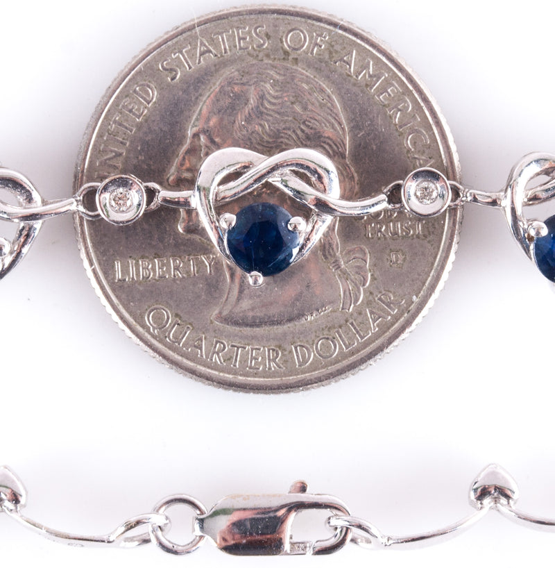 14k White Gold Sapphire & Diamond Heart Style Necklace W/ 18" Chain 3.878ctw