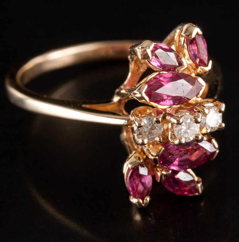 14k Yellow Gold Marquise Ruby Round Diamond Cluster Style Ring .81ctw 3.91g