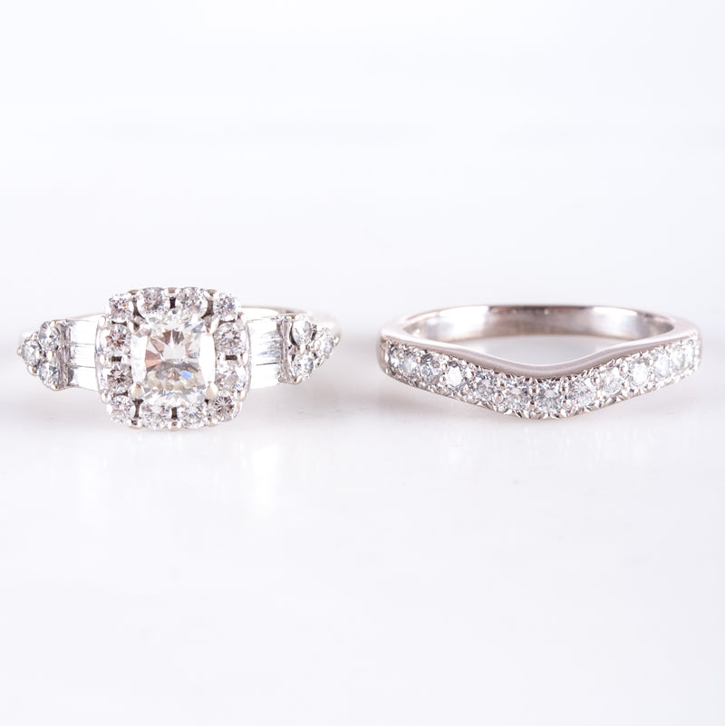 18k White Gold Cushion Diamond Engagement Wedding Ring Set W/ EGL Cert 1.81ctw