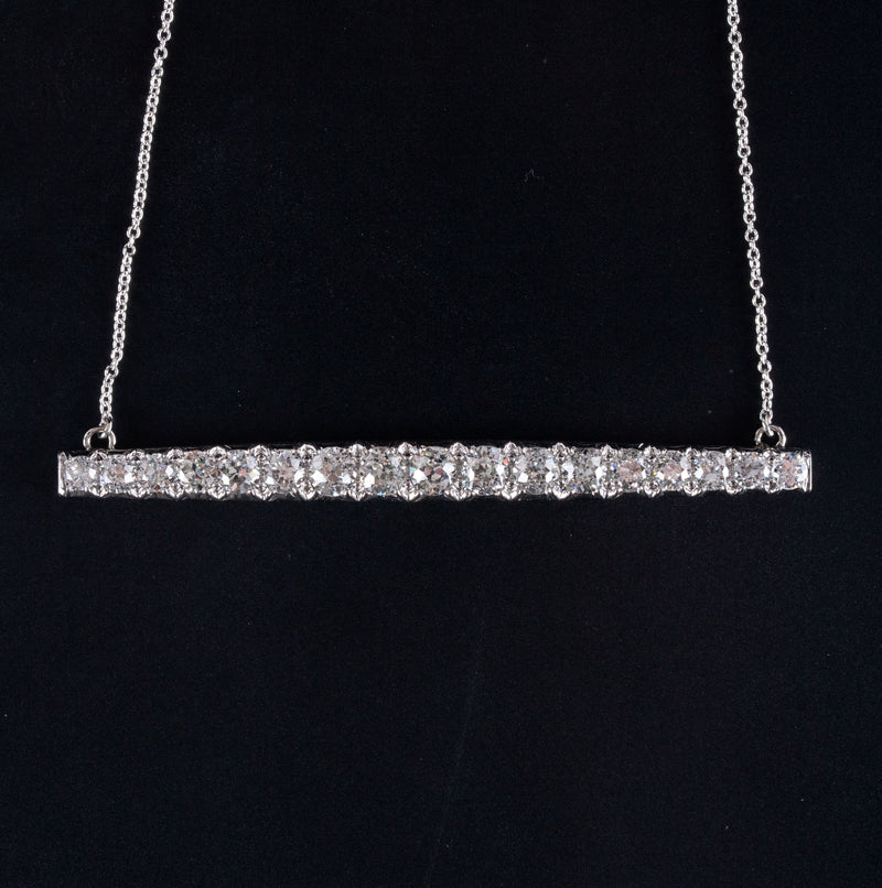 Vintage 1920's Platinum Graduated Diamond Bar Necklace W/ 18" Chain 3.35ctw