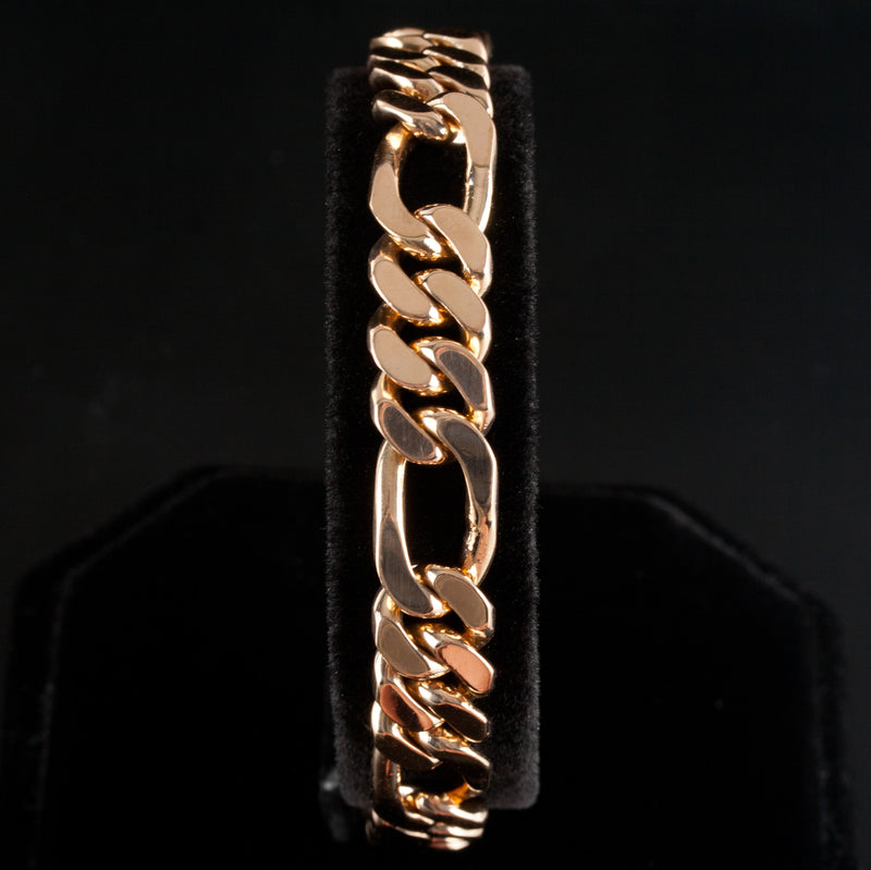 18k Yellow Gold Solid Heavy Figaro Style Bracelet 59.55g 8" Length 10.3mm Width