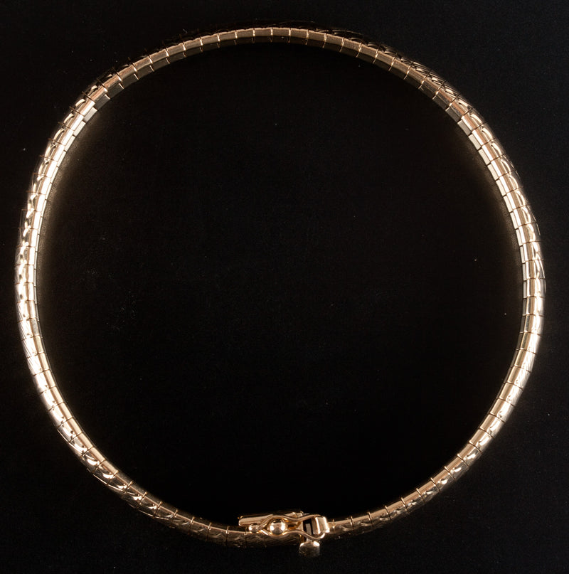 14k Yellow Gold Etched Omega Style Italian Chain Bracelet 14.38g 7.25" Length