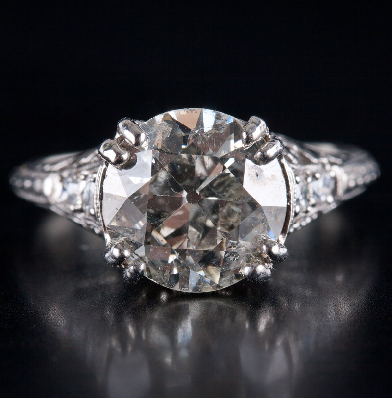 Vintage 1900's Platinum H SI2 Transitional Diamond Engagement Ring 3.10ctw 3.95g