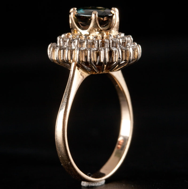 14k Yellow White Gold Oval Sapphire Round Diamond Halo Style Ring 1.43ctw 5.1g
