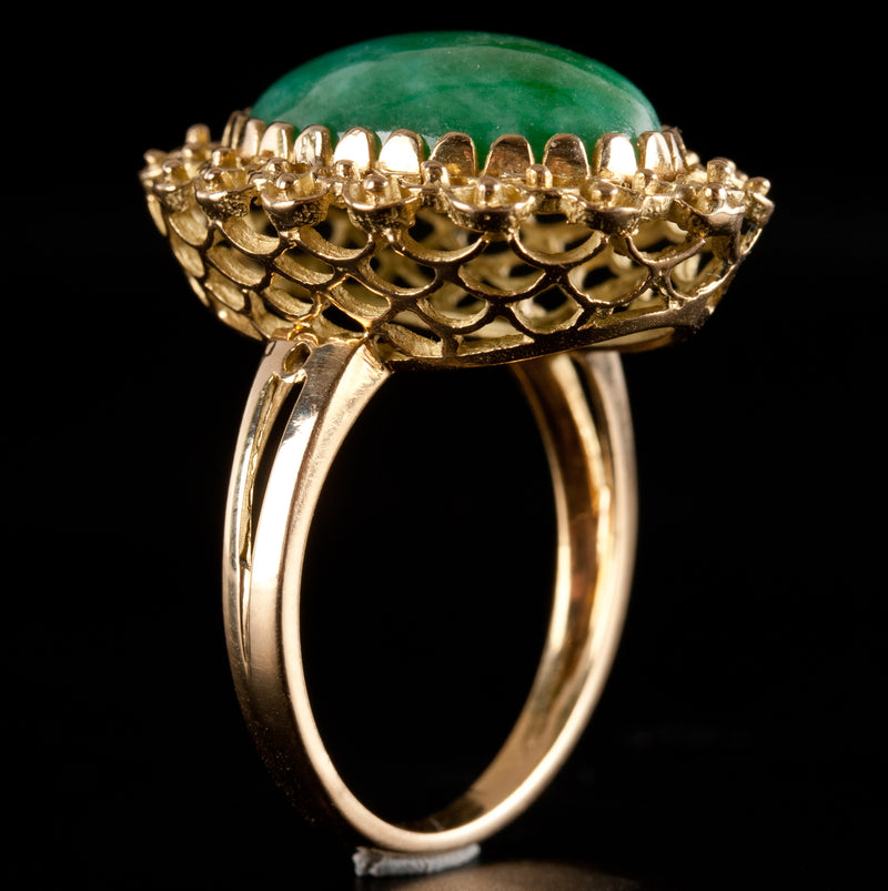 18k Yellow Gold Oval Cabochon Jade Solitaire Cocktail Ring 6.38g