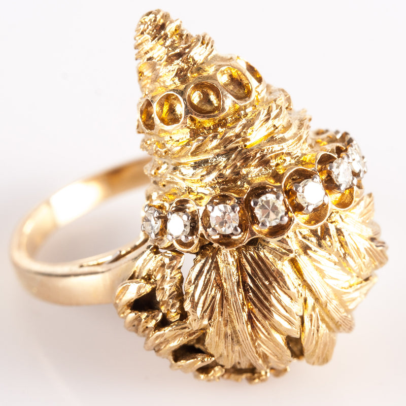 Ilias Lalaounis Vintage 18k Yellow Gold Diamond Cornucopia Ring .27ctw 13.4g