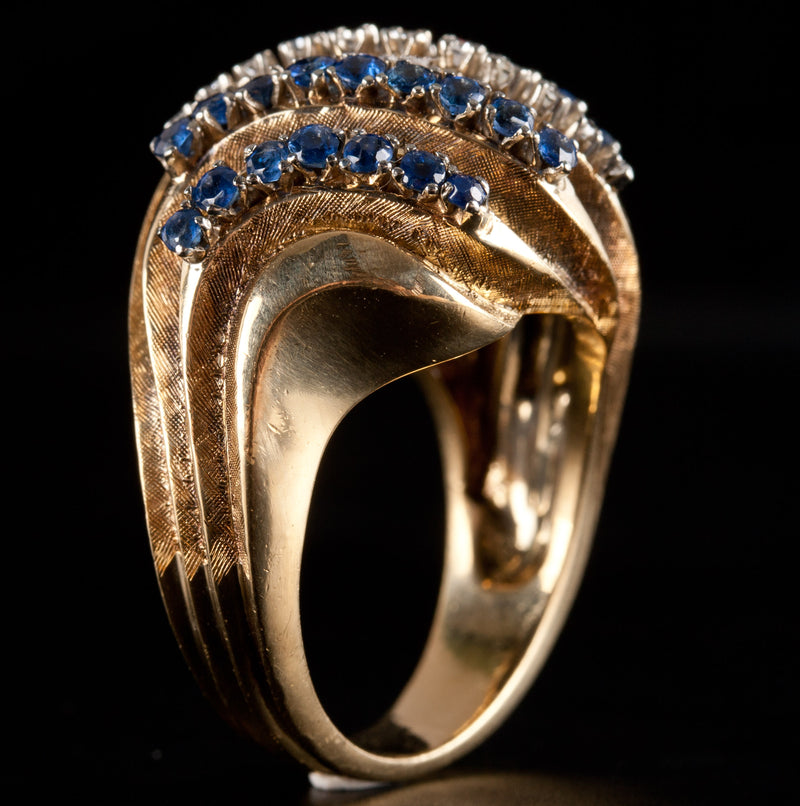 Vintage 1960's 18k Yellow Gold Sapphire Diamond Cocktail Ring 1.12ctw 13.1g
