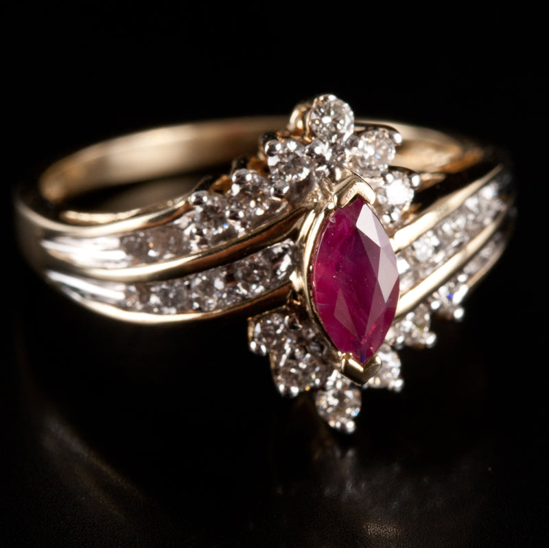 10k Yellow Gold Marquise Ruby Round Diamond Cocktail Style Ring .59ctw 3.5g
