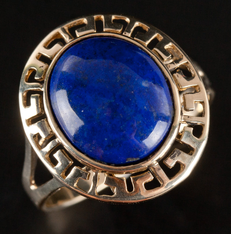 10k Yellow Gold Oval Cabochon Lapis Lazuli Solitaire Cocktail Ring 2.95g