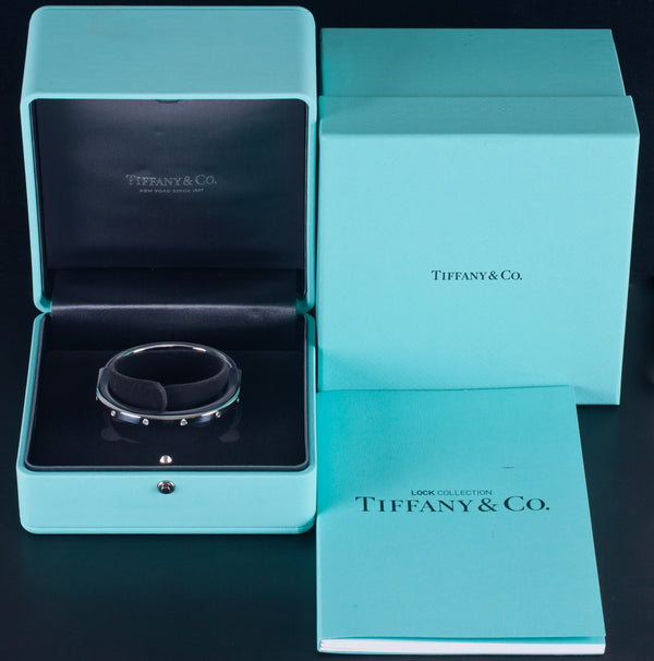 Tiffany & Co. 18k White Gold H VS2 Diamond Lock Style Bracelet W/ Box .31ctw 38g