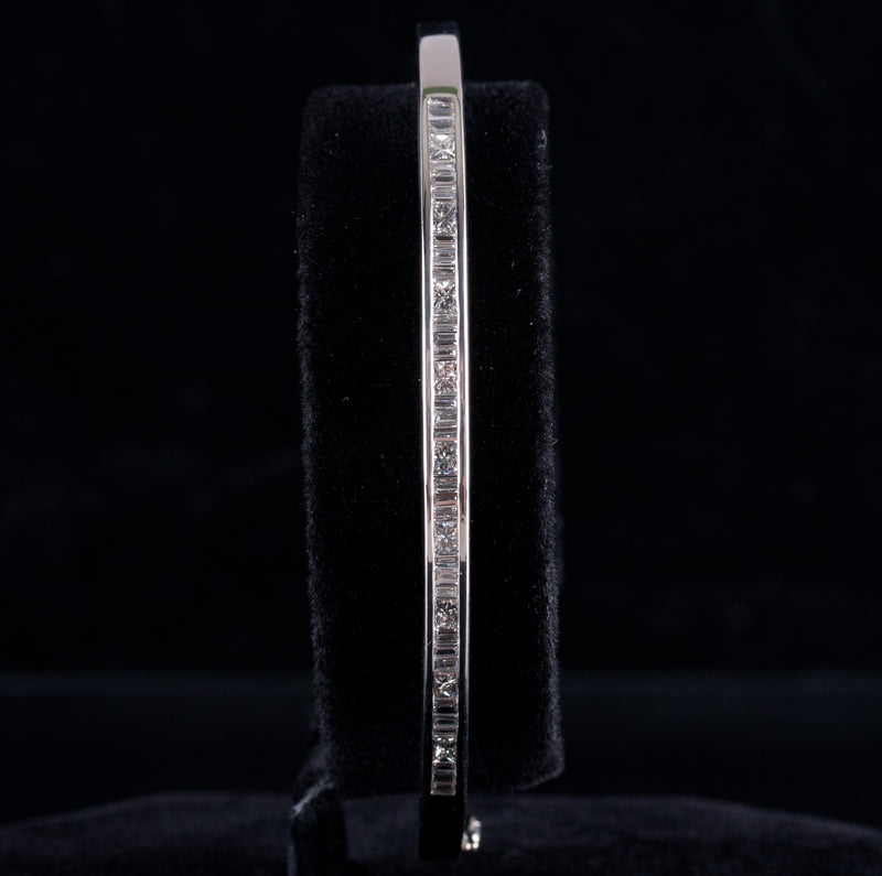 Platinum Princess Baguette H SI3 Diamond Hinged Bangle Bracelet .57ctw 22.5g