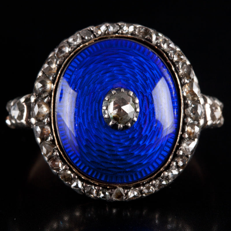 Vintage 1820's 14k Yellow Rose Gold Diamond Enamel Bracelet Ring Set 1.16ctw
