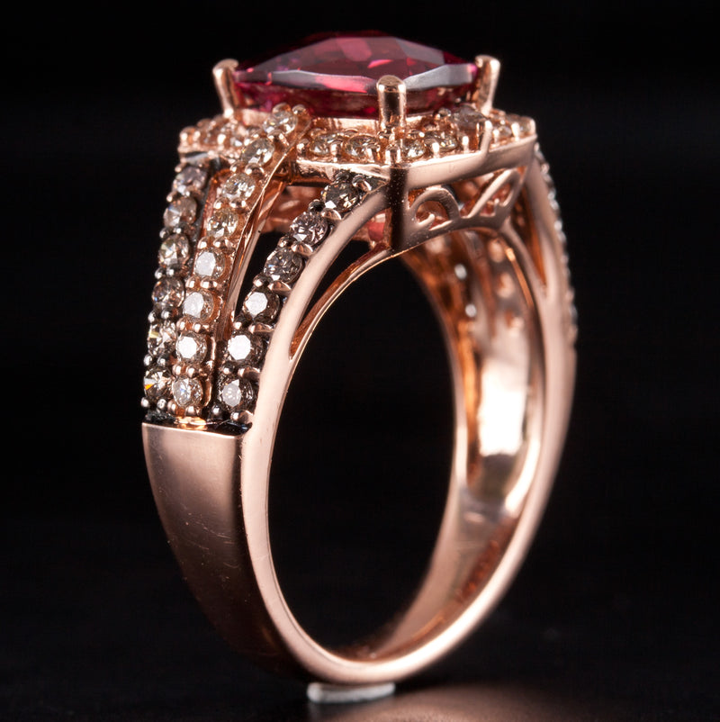 14k Rose Gold Le Vian Antique Cushion Rhodolite Garnet Diamond Halo Ring 3.18ctw