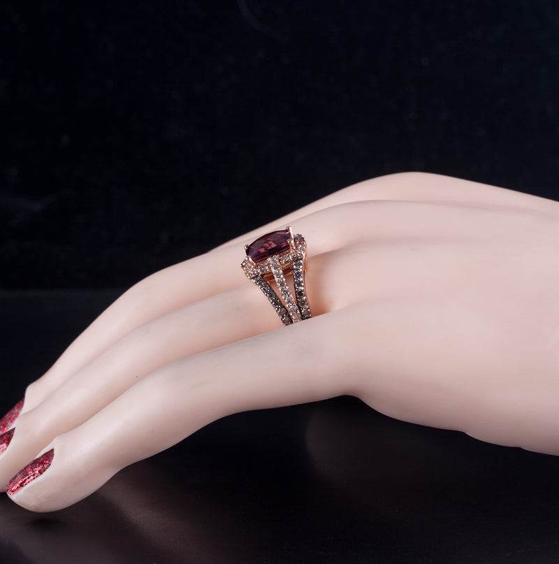 14k Rose Gold Le Vian Antique Cushion Rhodolite Garnet Diamond Halo Ring 3.18ctw