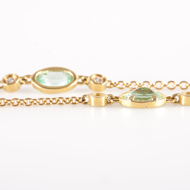 18k Yellow Gold Oval Green Tourmaline Diamond Long Italian Necklace 9.72ctw 37"