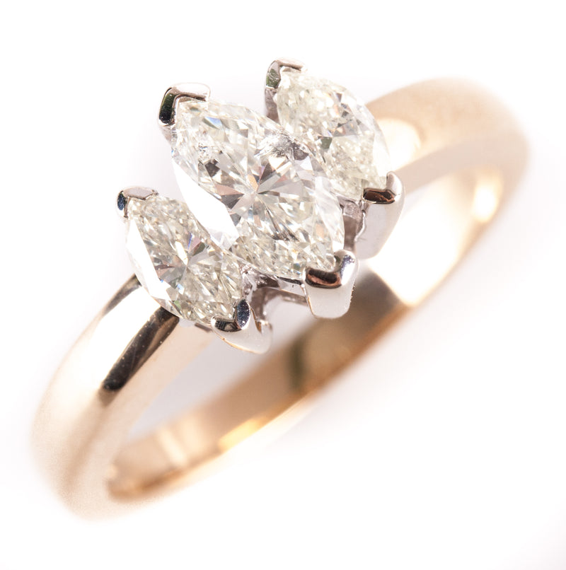 14k Yellow White Gold Marquise Diamond Three-Stone Engagement Ring .75ctw 4.9g
