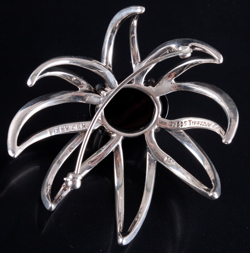 Tiffany & Co. Fireworks Collection Sterling Silver Oval Cabochon Onyx Brooch