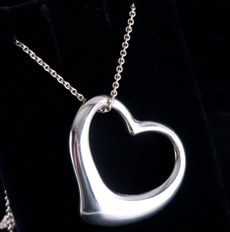 Tiffany & Co. Elsa Peretti Sterling Silver Open Heart Necklace W/ Pouch 18g