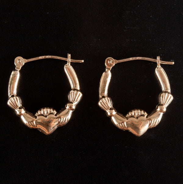 14k Yellow Gold Claddagh Heart Style Hoop Earrings .84g 15.5mm x 16.8mm