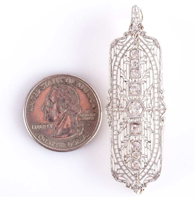 Vintage 1900s 14k White Gold Old European Diamond Brooch Pendant Combo .55ctw