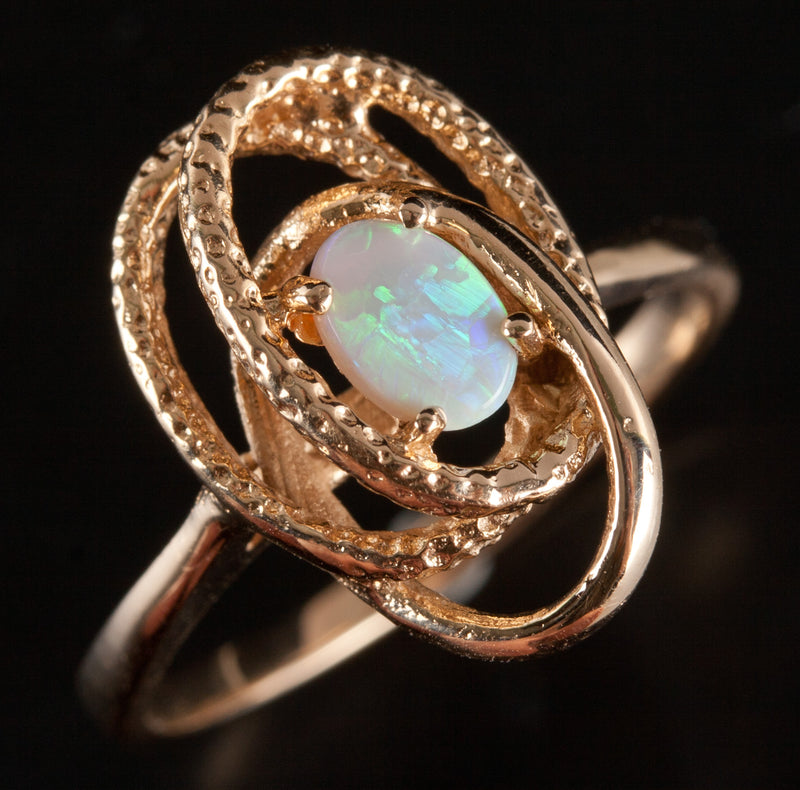14k Yellow Gold Oval Cabochon White Opal Solitaire Cocktail Ring .28ct 3.35g