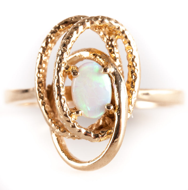 14k Yellow Gold Oval Cabochon White Opal Solitaire Cocktail Ring .28ct 3.35g