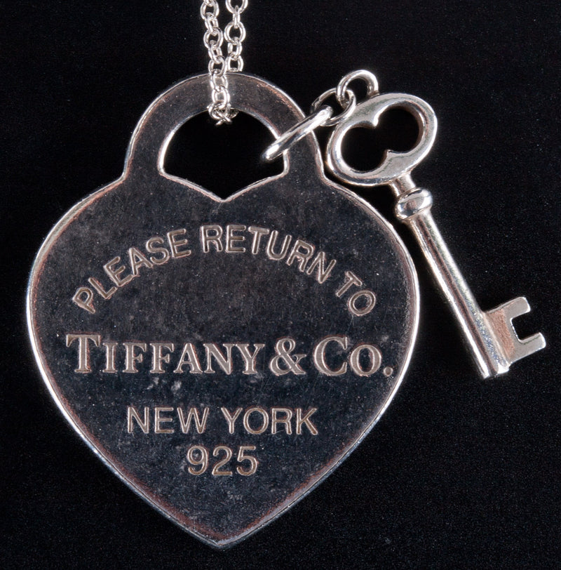 Tiffany & Co. Sterling Silver Heart Key Necklace W/ Pouch & Bag 7.0g