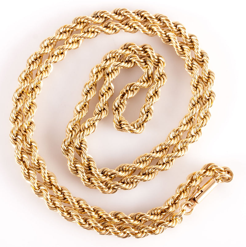 14k Yellow Gold Rope Style Chain Necklace 34.2g 24" Length 4.1mm Width