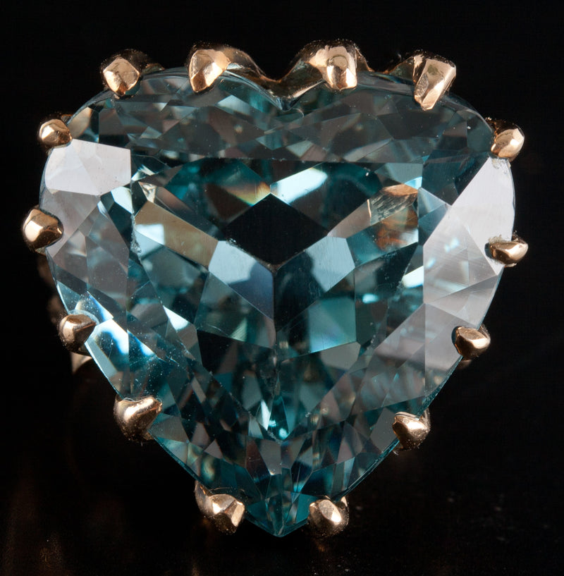 14k Yellow Gold Heart Swiss Blue Topaz Solitaire Cocktail Ring 24.9ct 13.89g