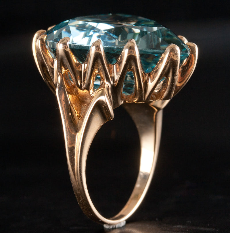14k Yellow Gold Heart Swiss Blue Topaz Solitaire Cocktail Ring 24.9ct 13.89g