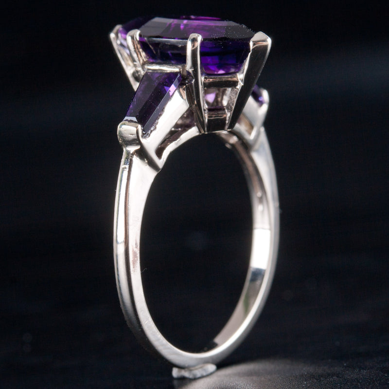 14k White Gold Marquise Tapered Baguette Amethyst Cocktail Style Ring 1.85ctw