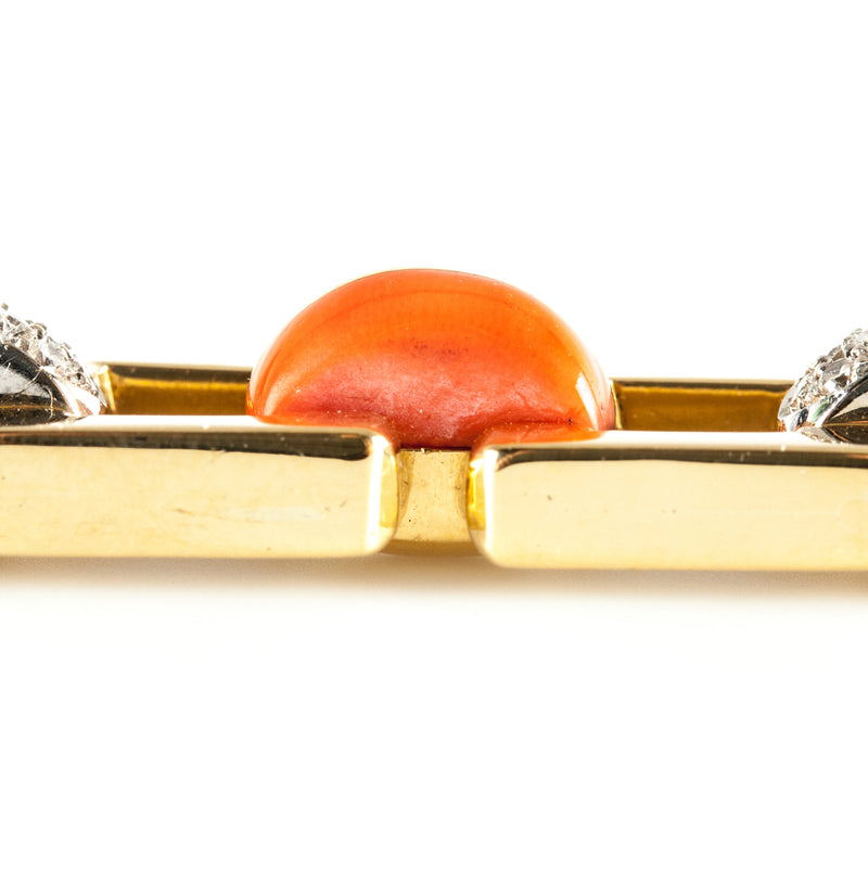 Vintage 1960s 18k Yellow Gold Coral & Diamond Italian Link Bracelet .78ctw 7.25"